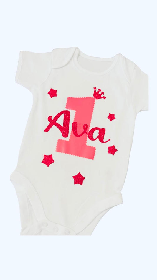 Personalised 1st birthday bodysuit, Babygrow, Unisex , Long/Short Sleeve, Custom, my glitter pink/blue. I am one, two, three any age